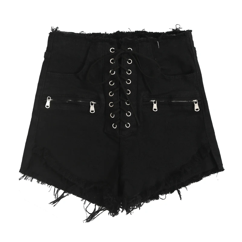 Summer Women Dark Academia Lace Up 2000s Gyaru Jean Shorts Tassels High Waist Denim Hot Pants Japanese Y2k Streetwear Harajuku