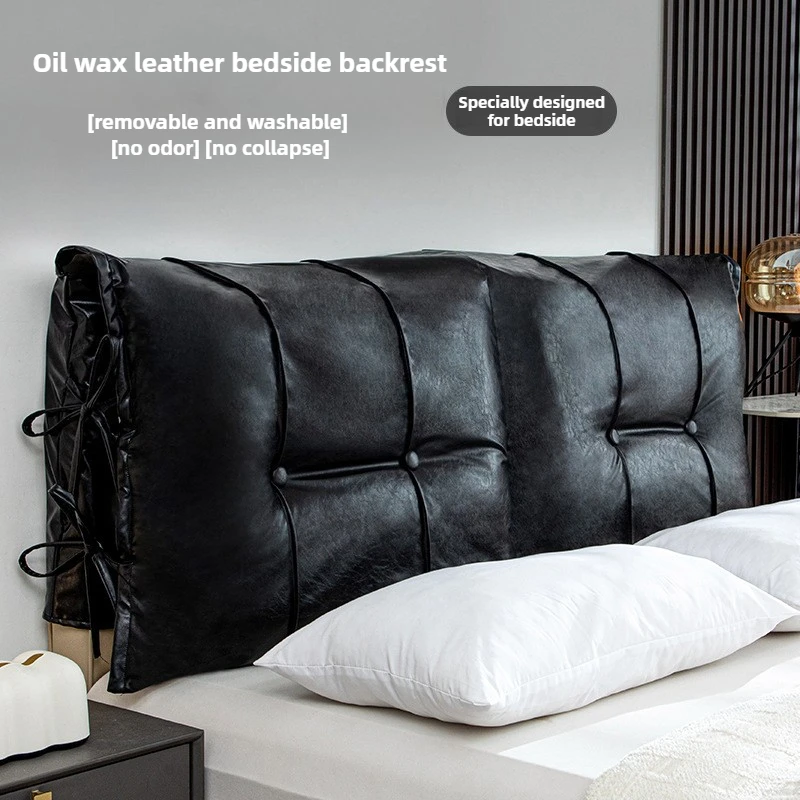 Oil Wax Leather Headboard Pillow Waterproof Bed Cushion Pillow Soft Package Lumbar Cushion Sofa Bedroom Decoration Removable 이불