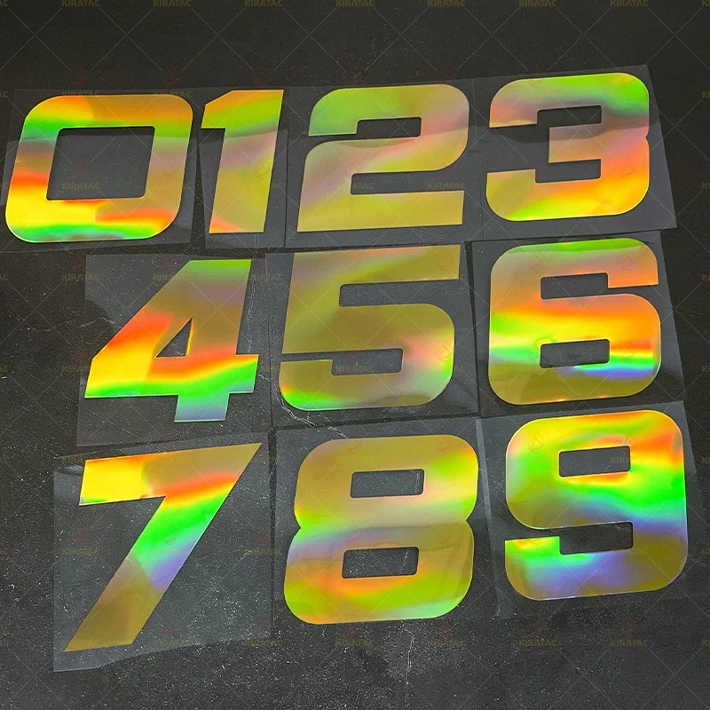 1PC Gold Laser Motorcycle Number Stickers for Refit Motorcycle Fuel Tank Helmet Fender Car Windows Waterproof Vinyl Decals