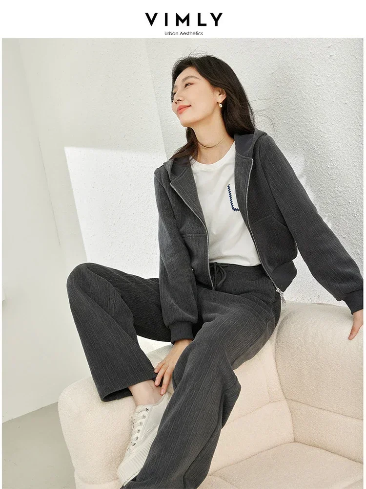 Vimly Fleece Warm Sweatsuits 2 Piece Sets for Women 2024 Spring Casual Sports Outfits Hoodies Sweatpant Women\'s Tracksuit M3861