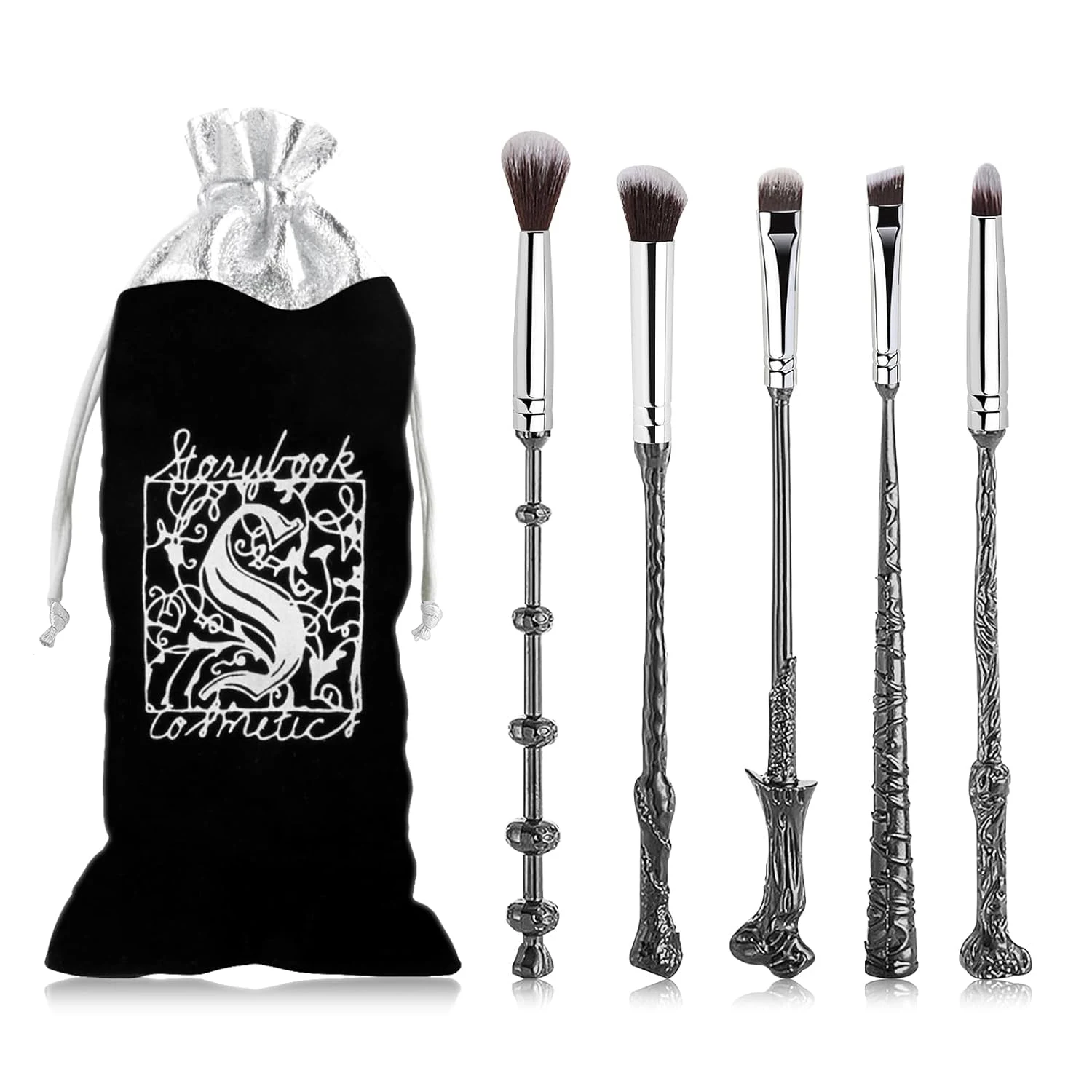 Juego de brochas de maquillaje con varita mágica de Harry Potter, Harry, Hermione, serie de personajes, varita con textura metálica, brocha para sombra de ojos, brocha para contorno