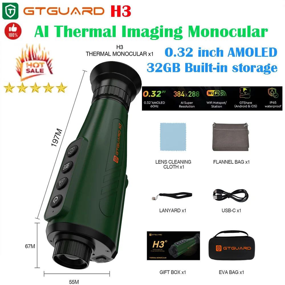 [Genuine]2025Newest GTGUARD H3 AI Thermal Imaging Monocular Super-resolution Best Thermal Camera Handheld IR Night Vision Goggle