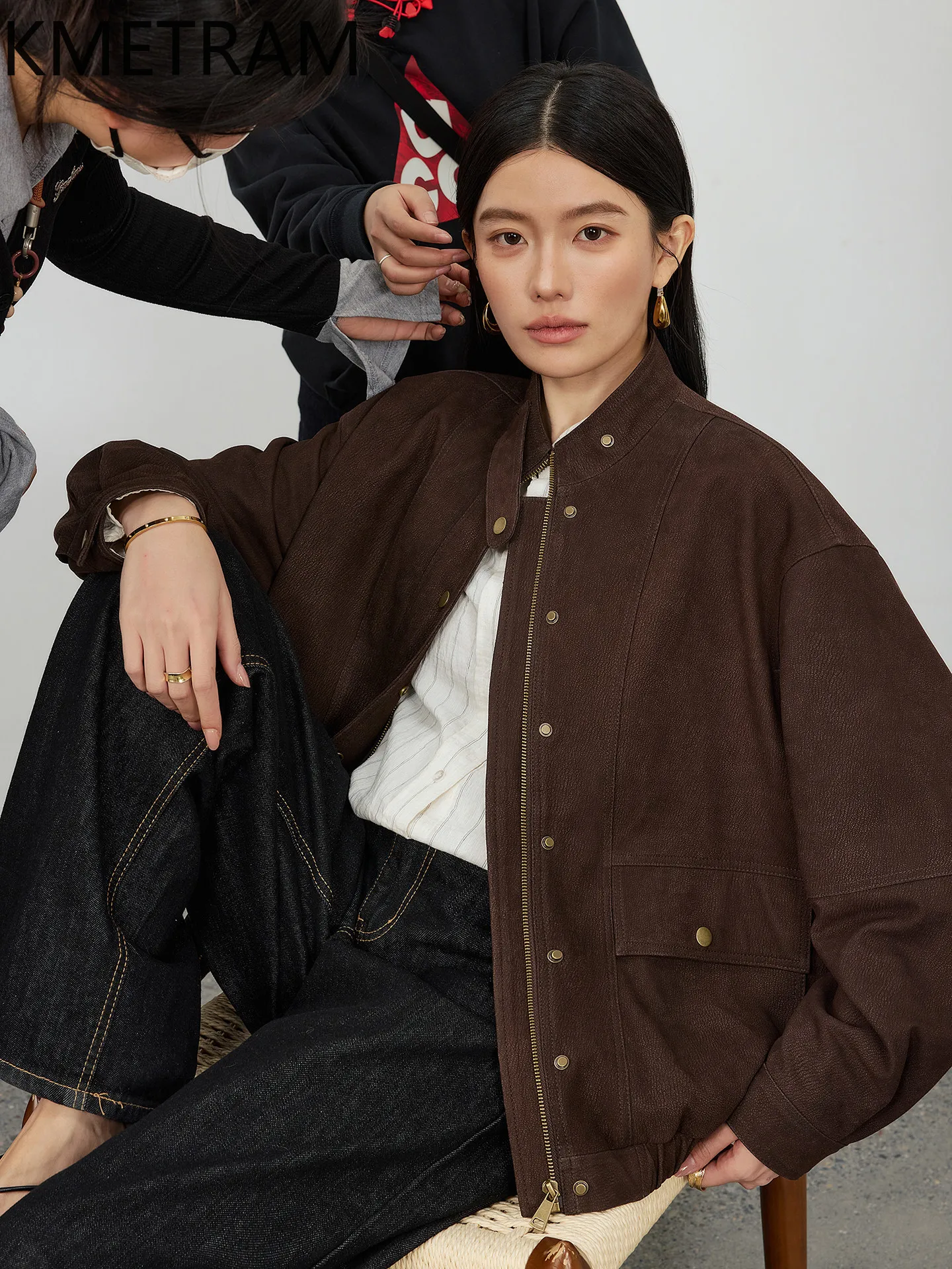 KMETRAM Genuine Goatskin Leather Jacket Woman Old Money Style Coat High Quality Real Leather Jackets Fall Women Clothes 2026가죽자켓