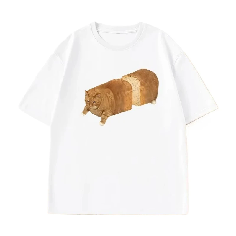 

2025 Summer Round Collar Top Tee Women Clothing Cat Bread Loaf Funny Graphic T Shirts Printed Women Short Sleeve T-shirt Fashion