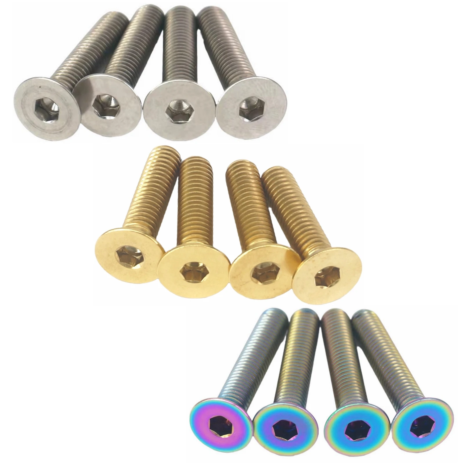 

LOT4 M6*1.0 Length 25/30/35/40/55mm Color Ti/Golden/Rainbow GR5 Titanium Countersunk Bicycle Headset Top Cap Bolts