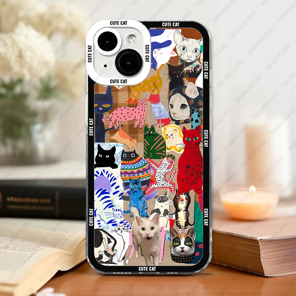 Cute and funny cat collage Phone Case For iPhone 16 15 14 13 Pro Max 12 Mini 11 XS X XR SE 7 8 Plus Soft Cover