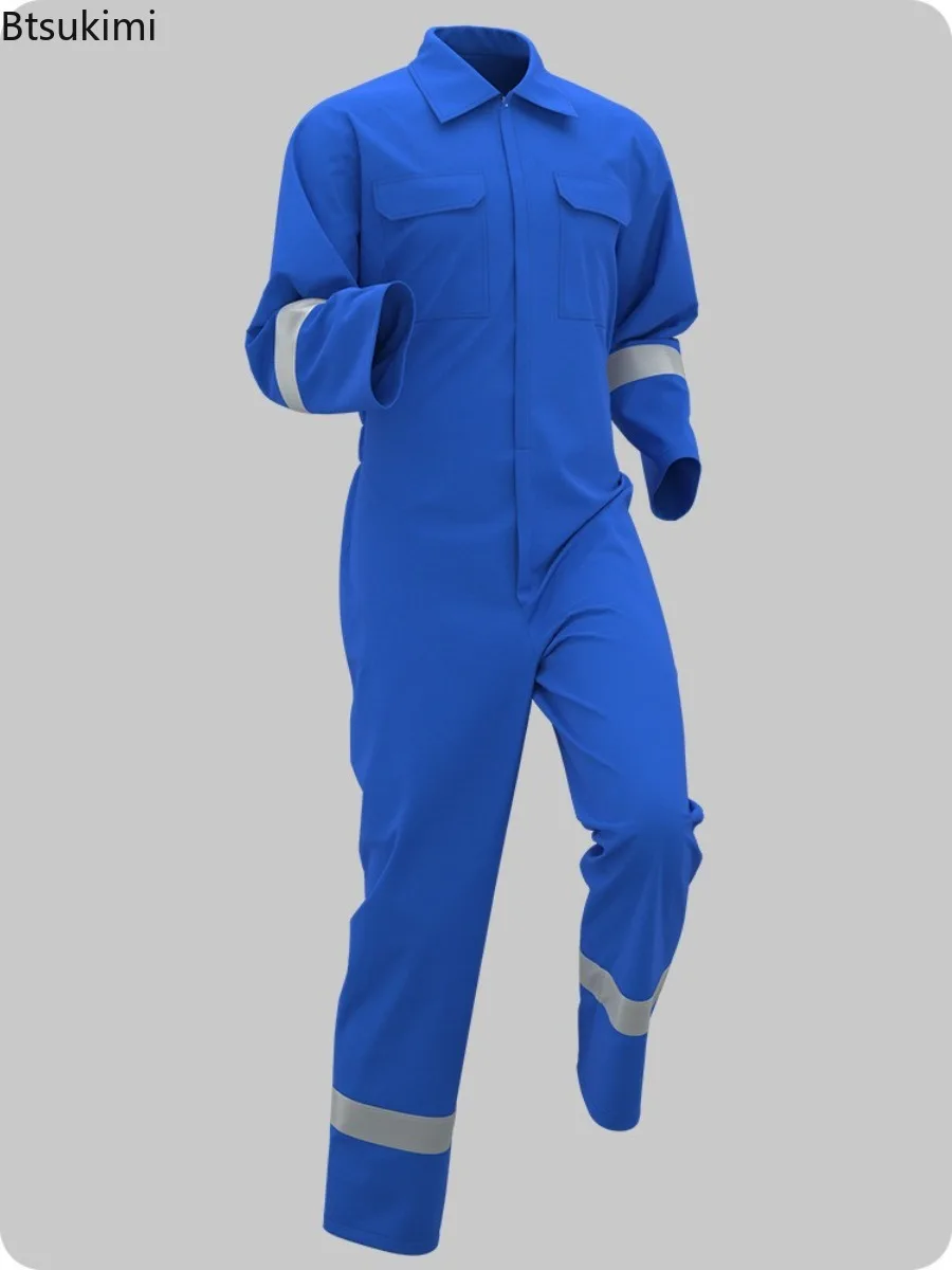 Woman Men Work-Overalls Working Uniforms Spring Autumn Thin Reflective Stripe Coveralls Welding Car Workshop Mechanic Clothes