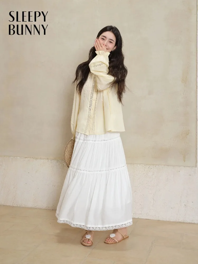 

Women Elegant Ruffle Trim Blouse French Style Loose Long Sleeve Shirt Spring Sweet Casual Top Lady Chic Romantic Daily Blouse