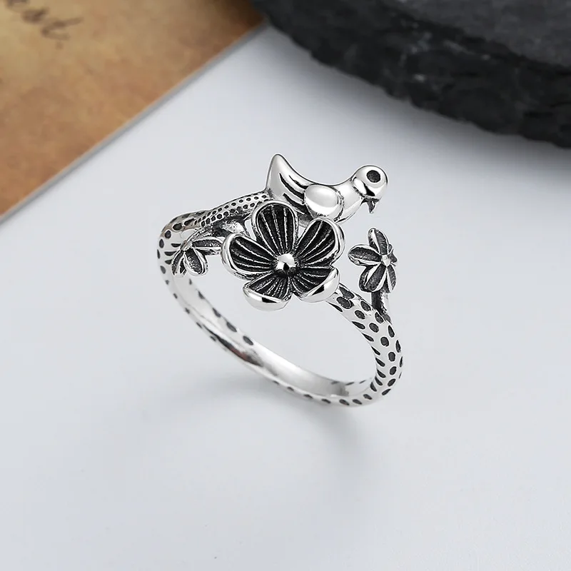 VOJEFEN Silver 925 Original 100% Three-dimensional Bird Flower Ring On Phalanx Rings Woman Trend 2025 Original Luxury Brands