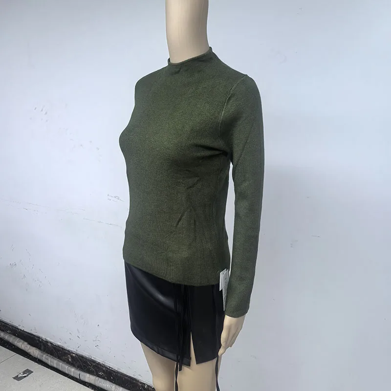 Damen Halbrollkragen-Strickpullover Weicher Slim-Fit Langarm-Unterziehpullover Einfarbig Lässiger Herbst-Winter Basis-Pullover – Detail 4