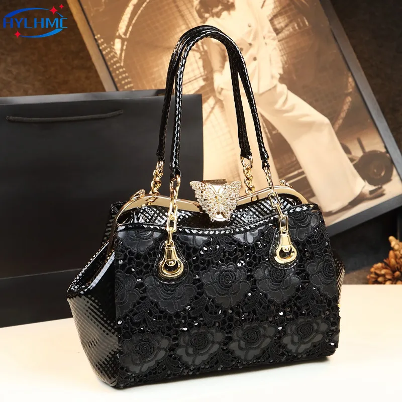 

Luxury Fashion Lace Women Handbags Soft Leather Diamond Buckle Portable Tote Bag Lady Shoulder Messenger Bags 2024 new