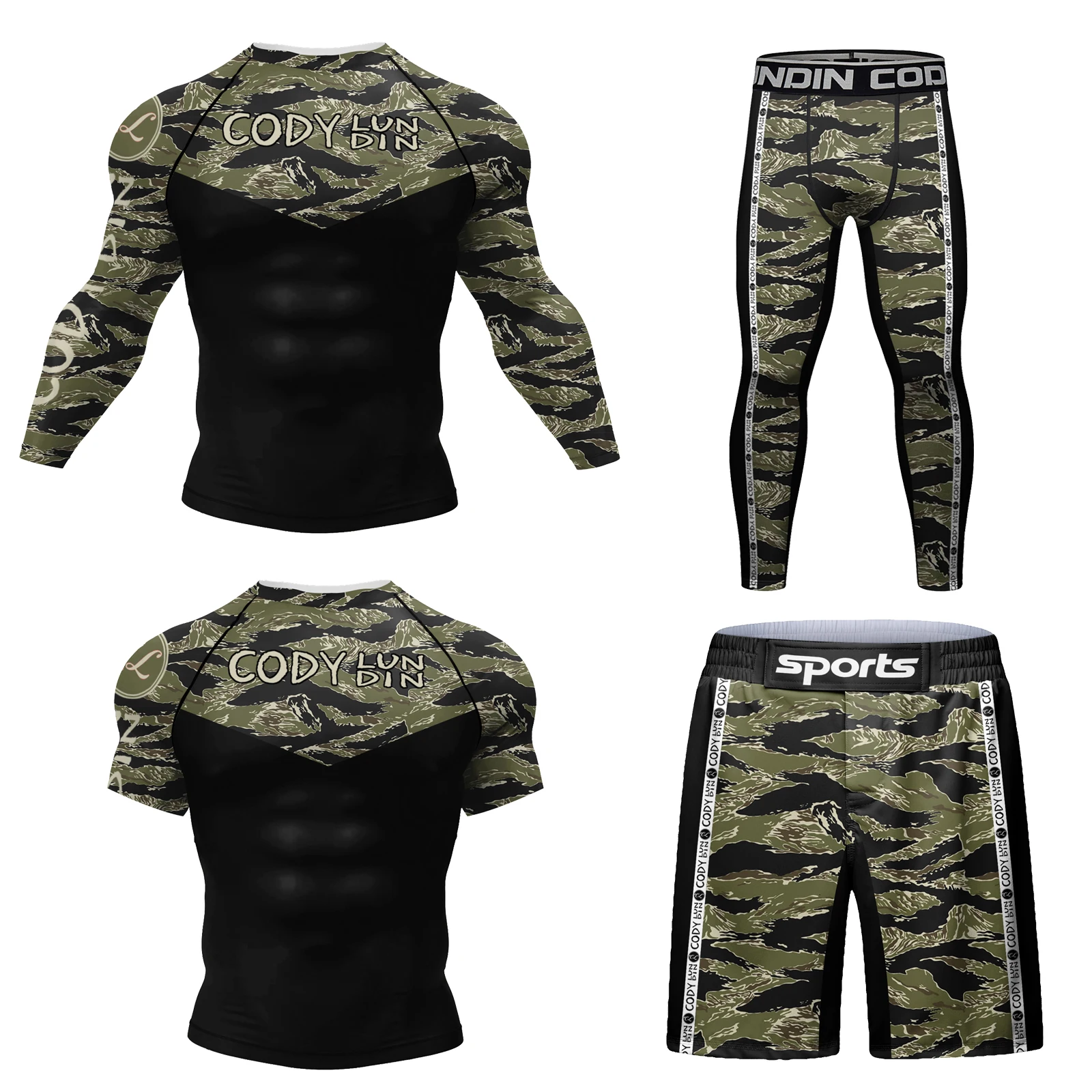 Men's Sport Compression Suit Sublimation MMA Grappling Fightwear Kits Rashguard Workout Gym Clothing  Training Fitness Tracksuit