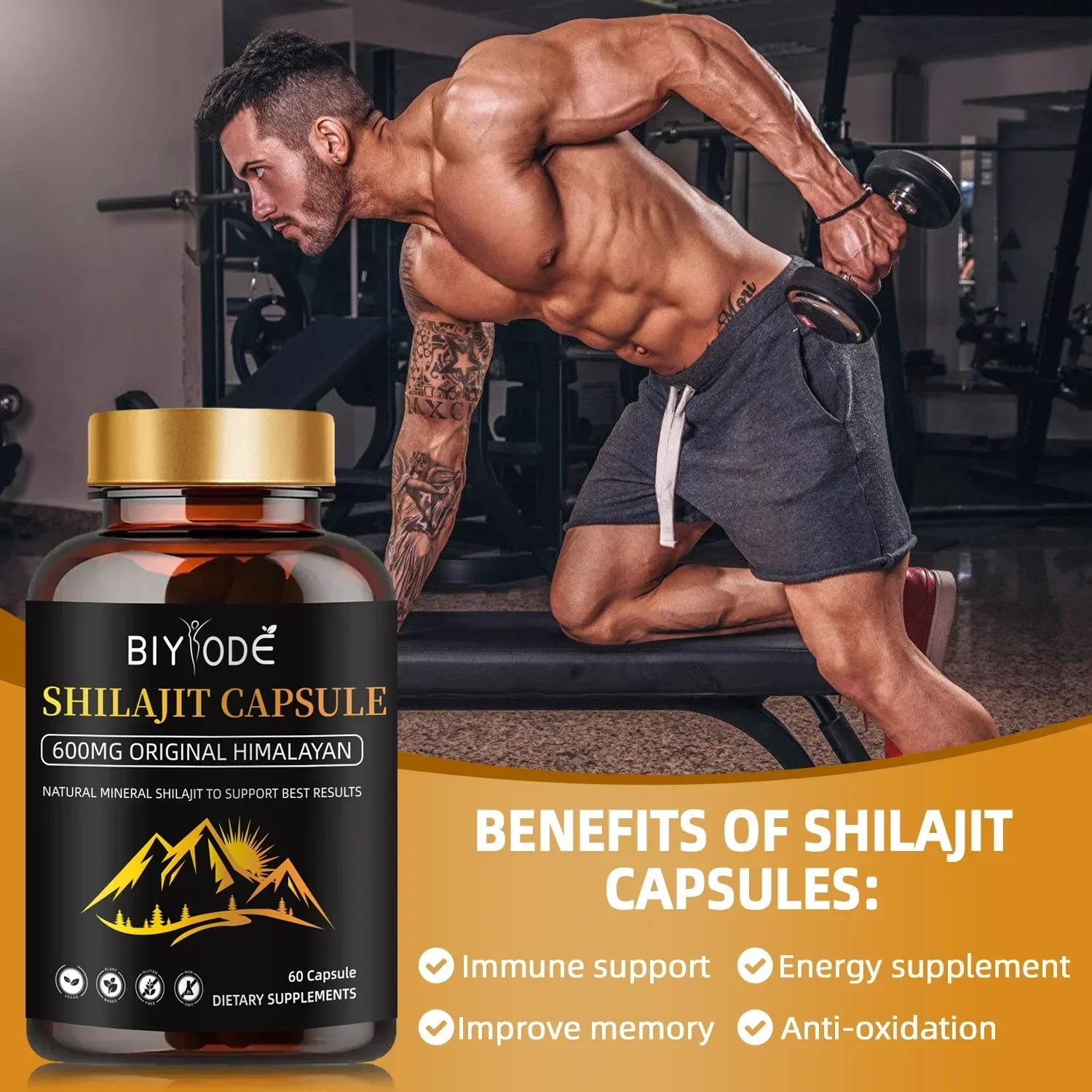 100 % MIT EDELSTAHLLÖFFEL BIO SHILAJIT Himalaya Cross Border Shilajit 60 Kapseln, Alterung verzögern, Blutgefäße schützen