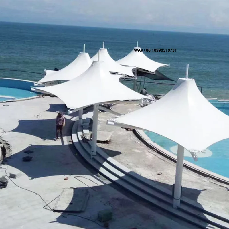 Landscape Sunshade with Solar Tracker Scenic Waterproof Outdoor for Seaside Swimming Pool Courtyards