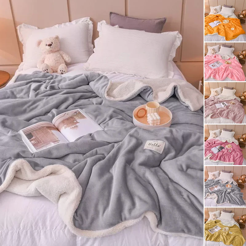 

Premium Wool Fleece Throw Blanket Double Sided Plush Warm Winter Bed Cover Soft Fluffy Queen Size for Camping Home Bedspread