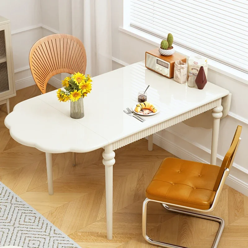 

Folding Solid Wood Dining Table and Chair Oval Household Small Apartment Retractable Dining Table