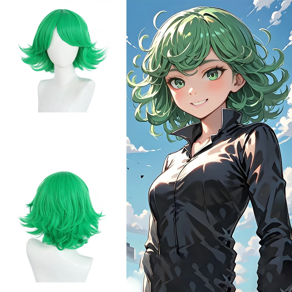 Anime One Punch Man ‌ ‌   Tornado Of Terror Cosplay Capelli sintetici 12 pollici Capelli corti ricci naturali Parrucca quotidiana di alta qualità per Halloween