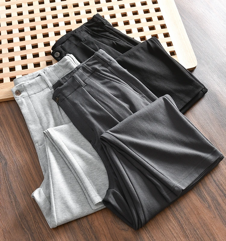 Loose Wide Leg Nine Points Casual Pants for Men Cotton Blend Knitted Fabric Breathable Comfortable Youthful Style Spring Autumn