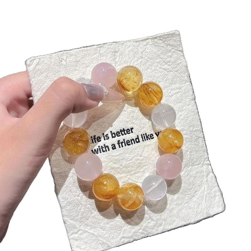 TIMESWIND أصيلة الكريستال الطبيعي الأصفر الوردي جولة مطرز الثروة النساء سوار الأزياء والمجوهرات مع شهادة