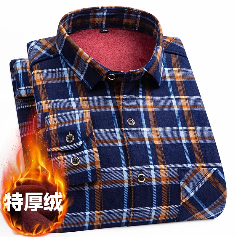 7xl8xlplus-size Herren doppelseitiges Samt Herbst und Winter Plaid Plaid Langarmhemd Winter mittleren Alters und ältere Hemd