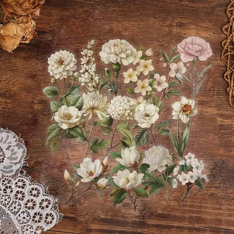 50 adesivi floreali vintage impermeabili: decalcomanie con rami e fiori retrò per decorazioni per bagagli, scrapbooking e progetti artigianali fai-da-te