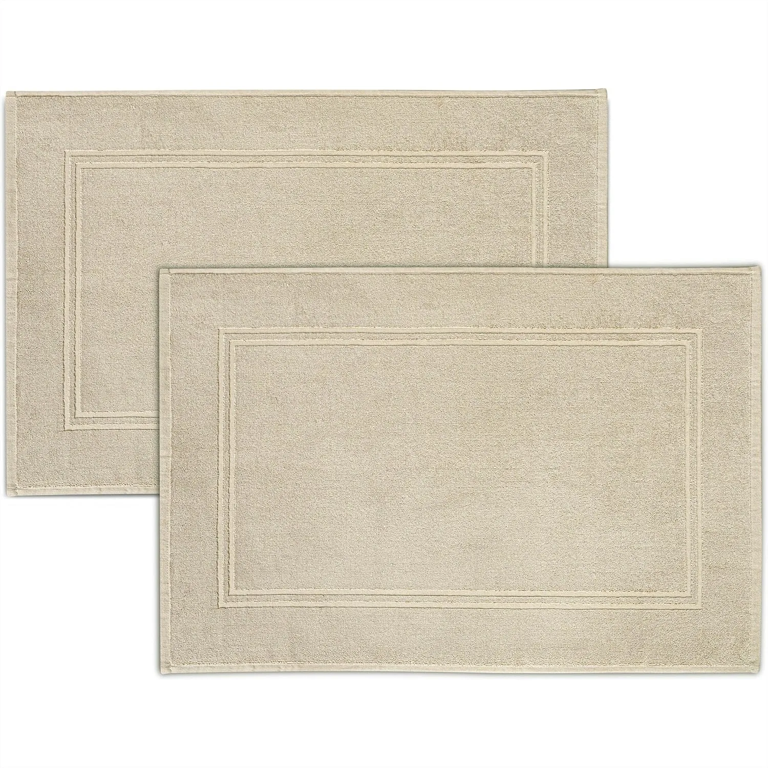 

100% Cotton Bath Mats 2 Pack, 20x32 Inches Super Absorbent Quick Dry Hotel Quality Floor Towels Beige