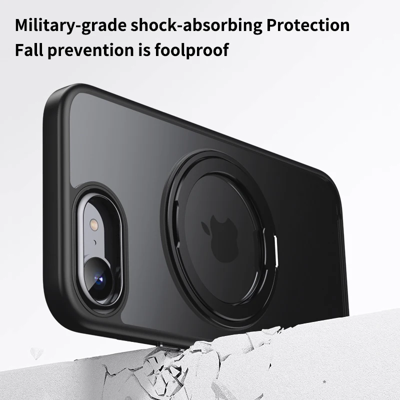 KEYSION Odporne na wstrząsy przezroczyste etui z MagSafe do iPhone 17e 16e 360 °   Magnetyczny stojak pierścieniowy, bezprzewodowe ładowanie, matowa przezroczysta obudowa — zdjęcie produktu 5