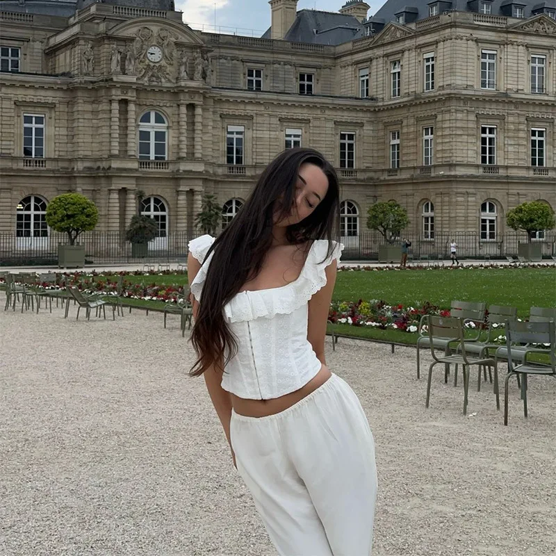 GC 2026 Women Y2K INS Trendy Hot Girl Innocent Alluring Square Neck Ruffle Boned Corset Sleeveless Tank Top