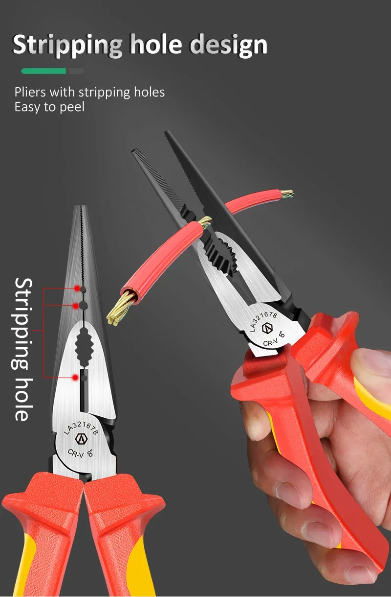 LAOA Insulated Pliers VDE 6/7/8'' Needle Nose Pliers Multifunction Wire Stripping Cut Diagonal Pinchers High Voltage Resistance