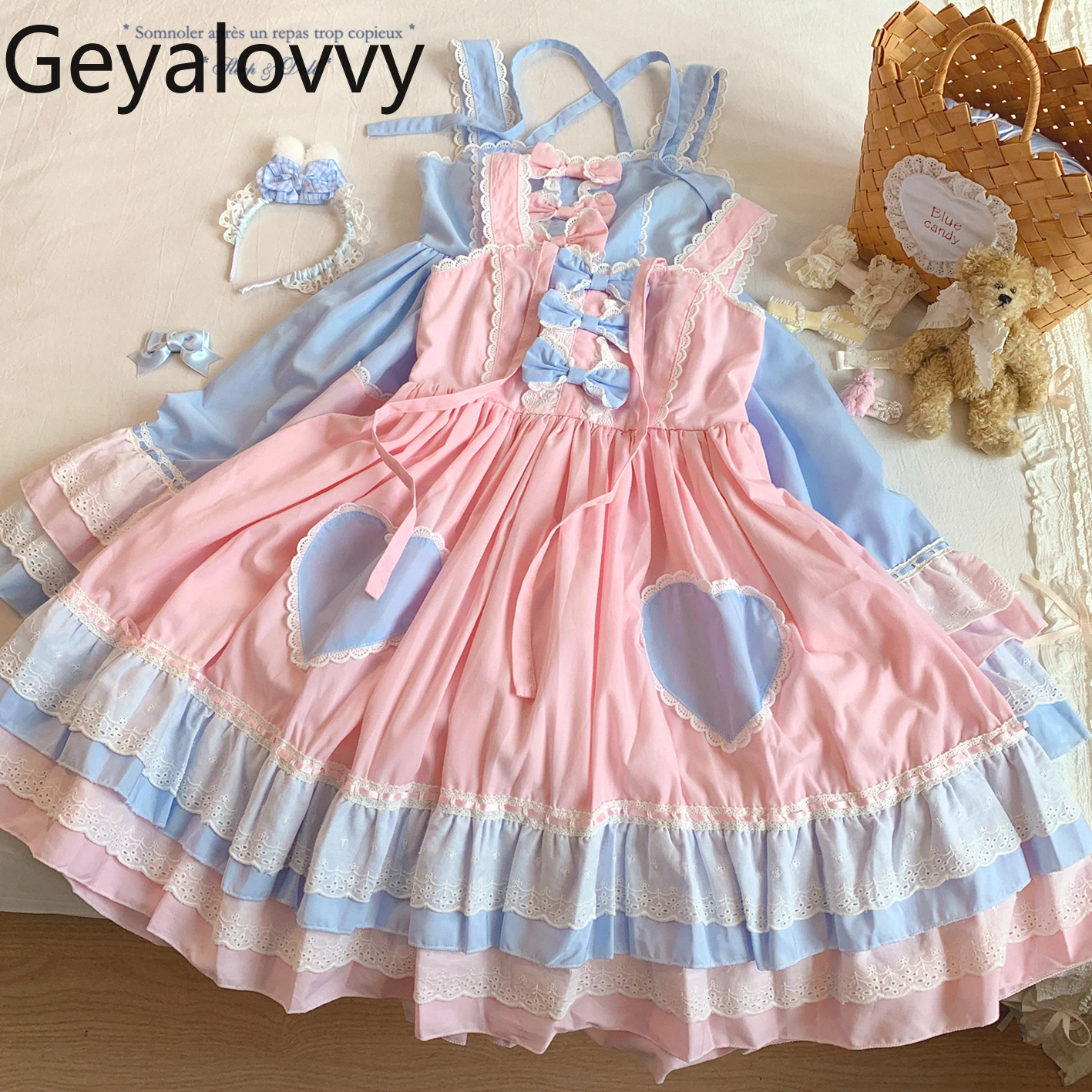 Doce rosa azul coração bonito laço arco em camadas plissado bolo cinta vestido verão moda casual vestidos curtos para menina 2025 novo