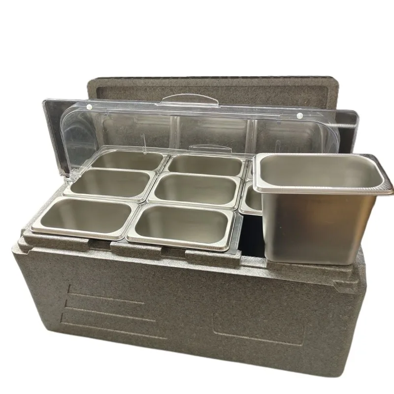 Insulation box Commercial stall with ice and cold multi-grid transparent flip ice powder ingredients display box Foam box