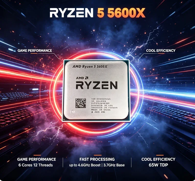 AMD Ryzen 5 5600X Processor Used R5 5600X 3.7GHz 6-Core 12-Thread CPU 7NM 65W L3=32M 100-000000065 AM4