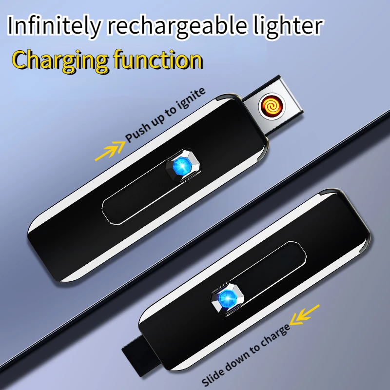 USB Push Button Portable Double-sided Charging Lighter with Light Electronic Windproof Cigarette Lighter Cigarette Accessories