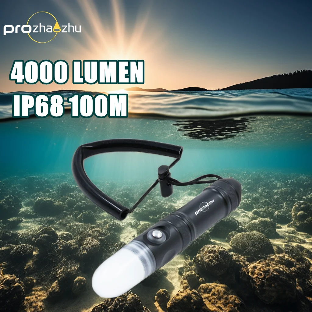 4000 Lumen Strobe Dive Aluminum LED Diving Flash Light IP68 Waterproof 100M 21700 USB Charging Scuba Signal Light