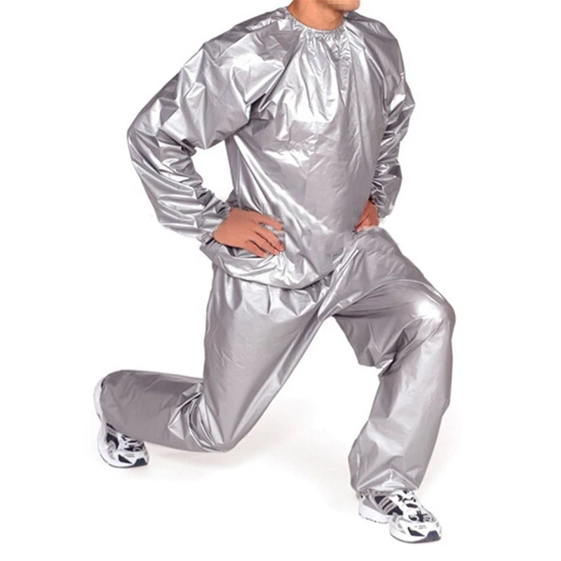 2X Heavy Duty Fitness Weight Loss Sweat Sauna Suit Exercise Gym Anti-Rip Silver L