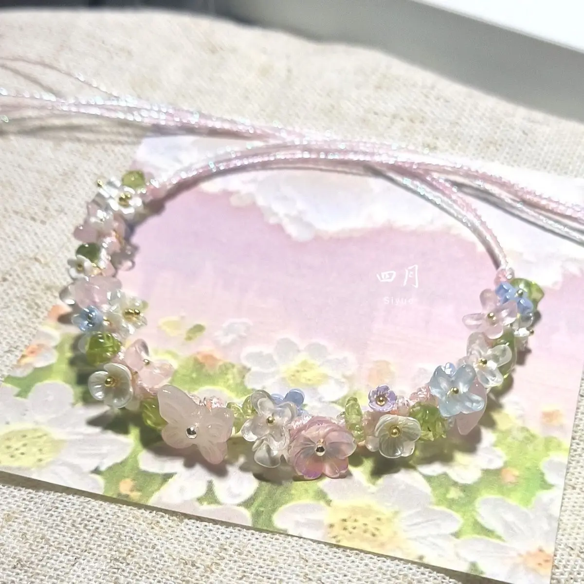 Handmade Chinese Style Pink Flower Braided Bracelet Adjustable Lucky Auspicious Blessing Jewelry For Women Girls Daily Wear Gift 5