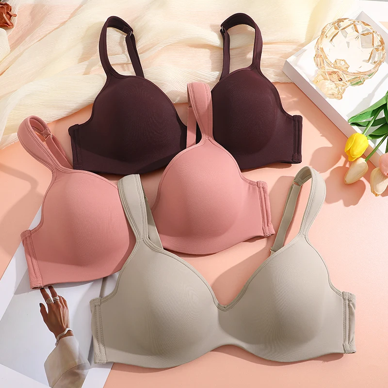 FINETOO 1Pc Women's Plus Size Underwire Full Coverage Unlined Seamless Bra Wide Straps Wireless Bras for Women Push Up Brassiere