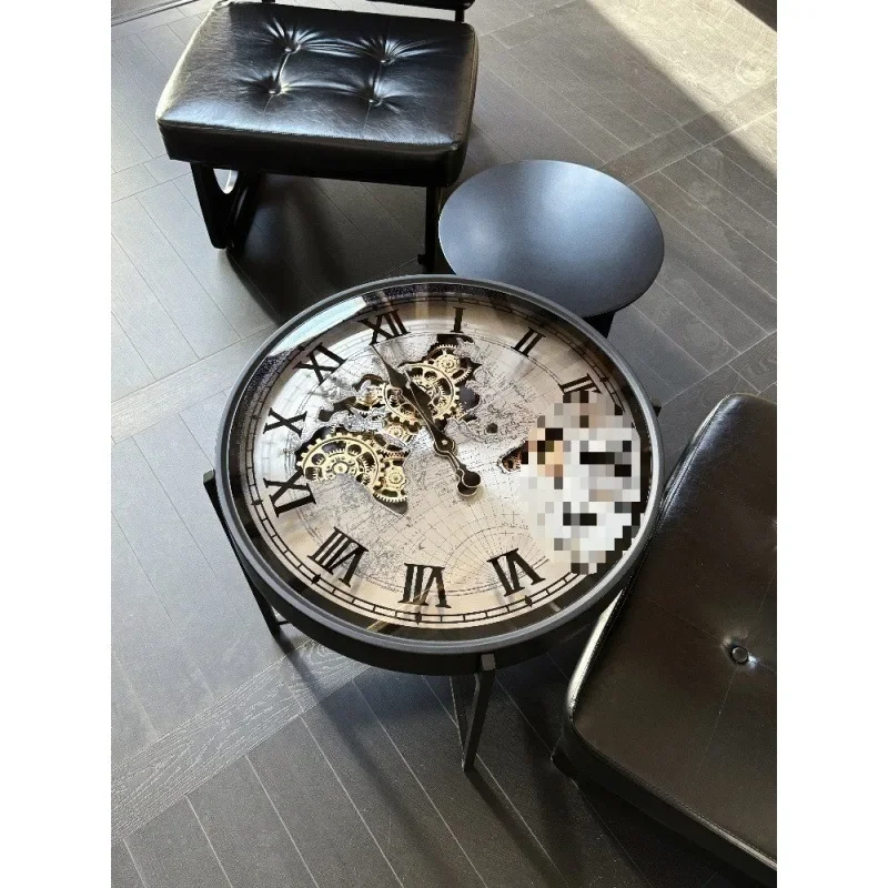 1 Retro feeling American clock gear living room sofa side table, small coffee table small apartment bed and breakfast