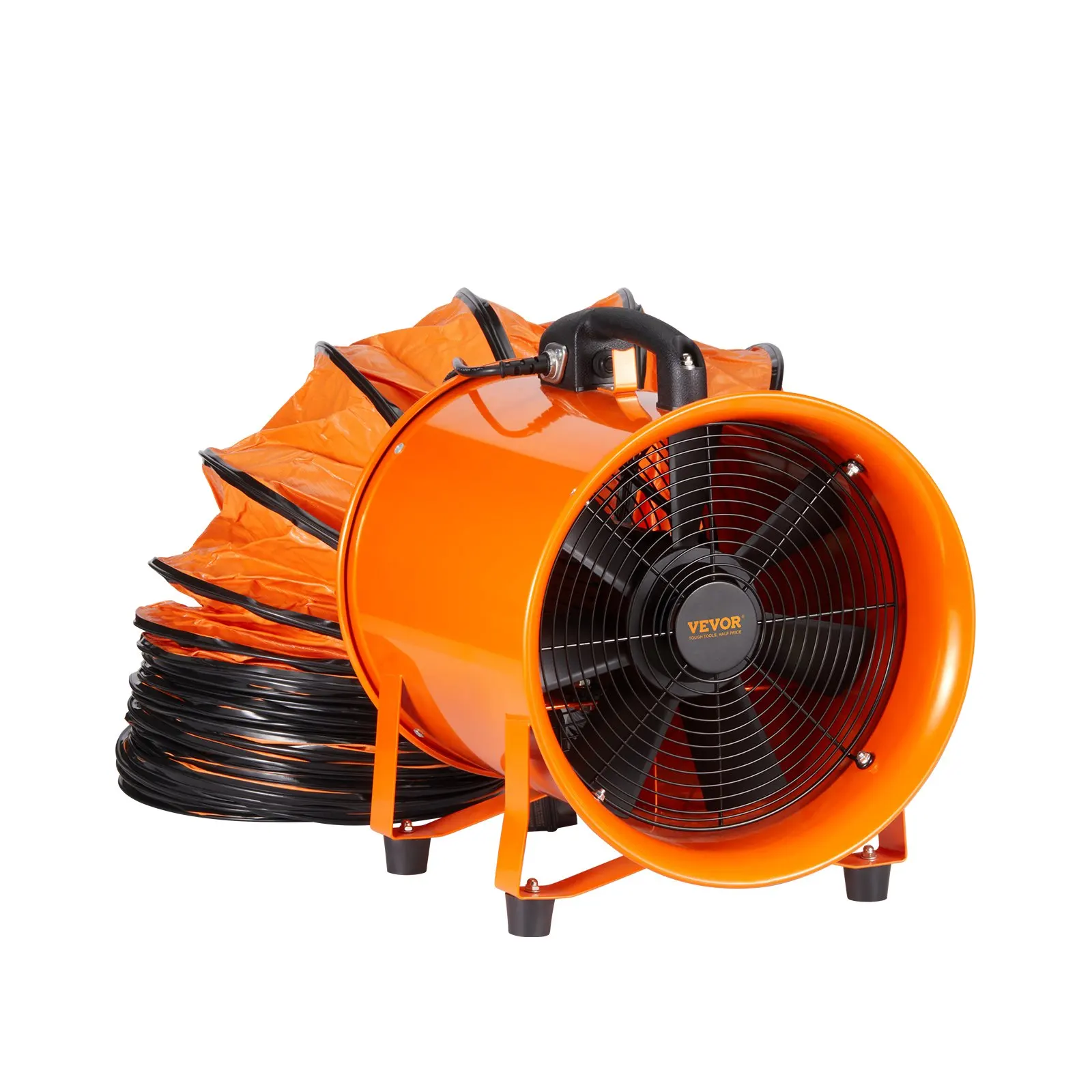Ventilador portátil, ventilador cilíndrico resistente de 12 pulgadas con manguera de conducto de 16,4 pies, soplador de escape de tienda fuerte de 585W 3198CFM