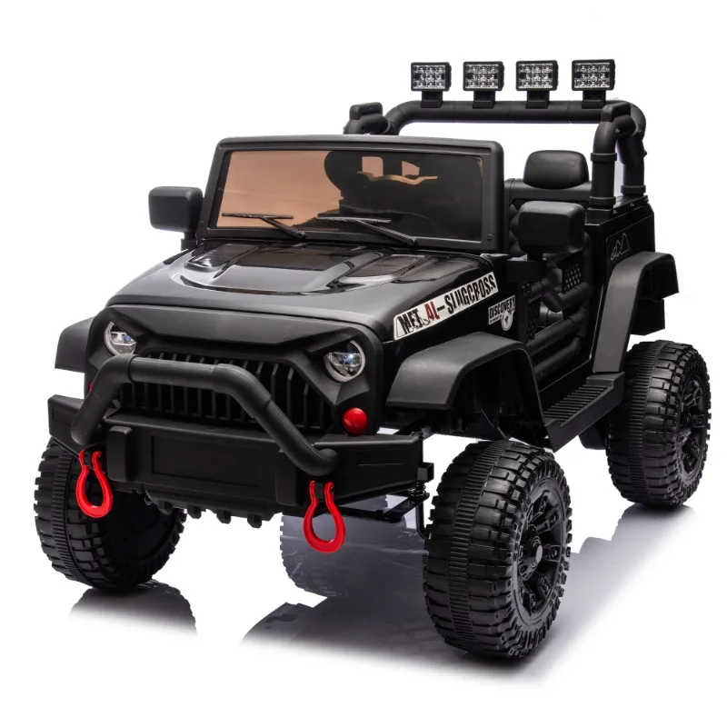 Kids Electric Ride On Car Jeep Style 12V Battery Powered Toy Car with Remote Control LED Lights Black