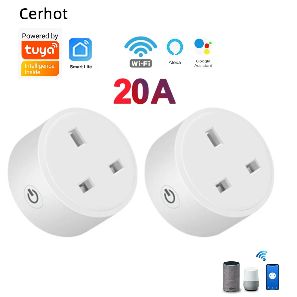 Cerhot Tuya WiFi Smart Socket UK Plug 3pin Adapter Home Alexa Voice Control With Energy Monitering Timer Function Power Outlet