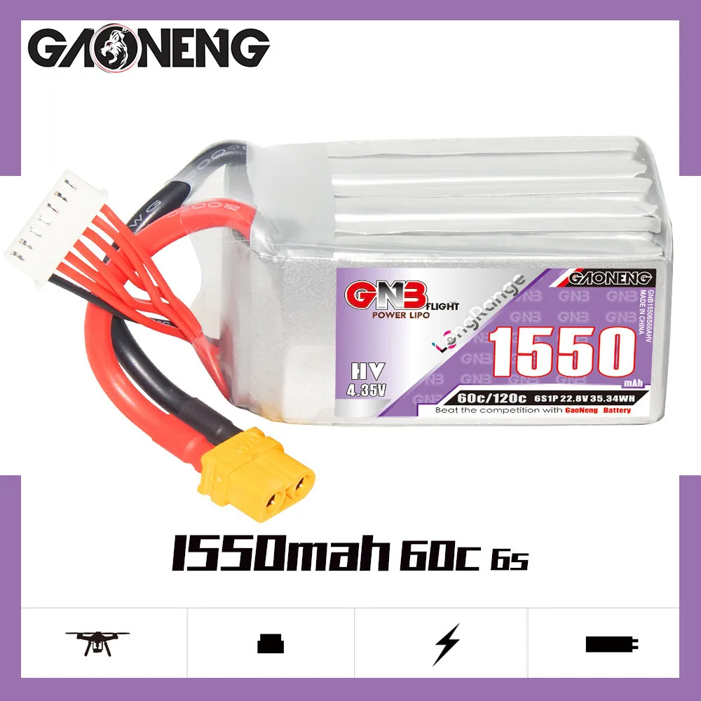 GNB 2S 3S 4S 6S 1550mAh 60C Akumulator Lipo do RC Samochód Ciężarówka Buggy FPV Drony RC Części 7.6V 11.4V 15.2V 22.8V Akumulator