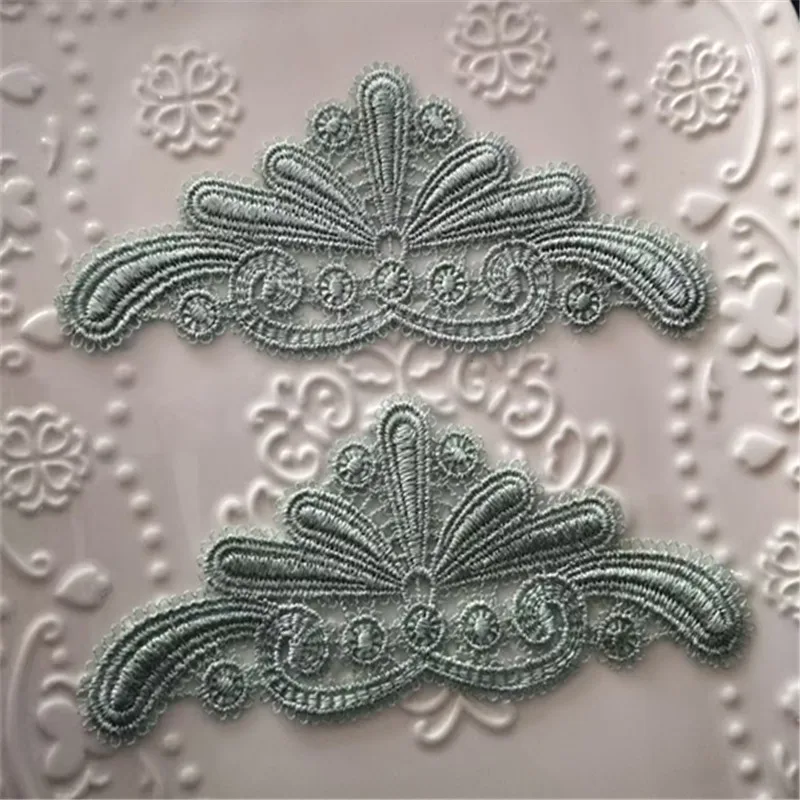 10Pcs/Lot 6*14cm Shiny Light Green Fan Hollow Gradient Sewing Motif Venise Lace Applique for Garment Embroidery Lace Patches