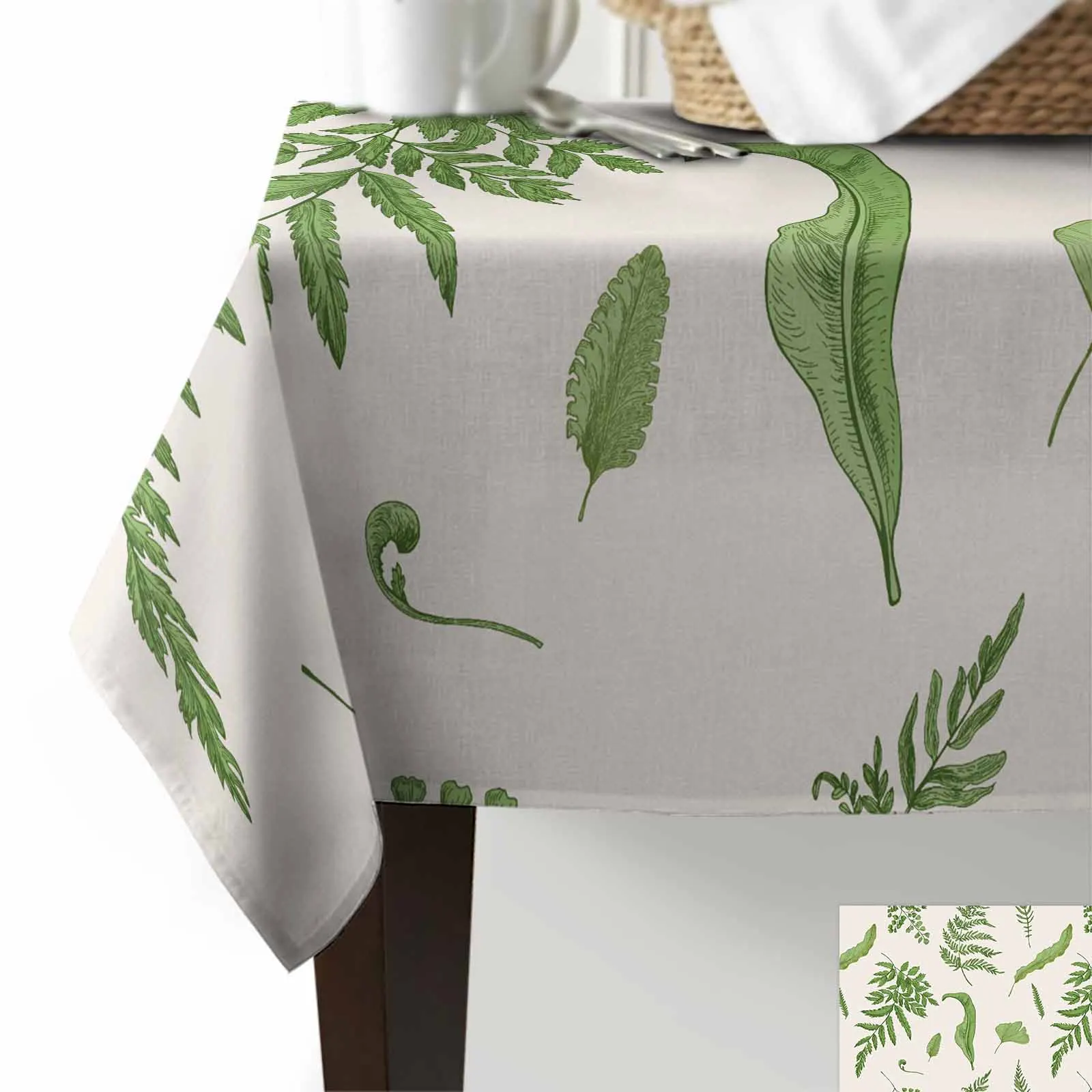 Fern Plant Texture Anti-scalding Thickened Waterproof Tablecloth Rectangular Round Table Cover Kitchen Furnishings