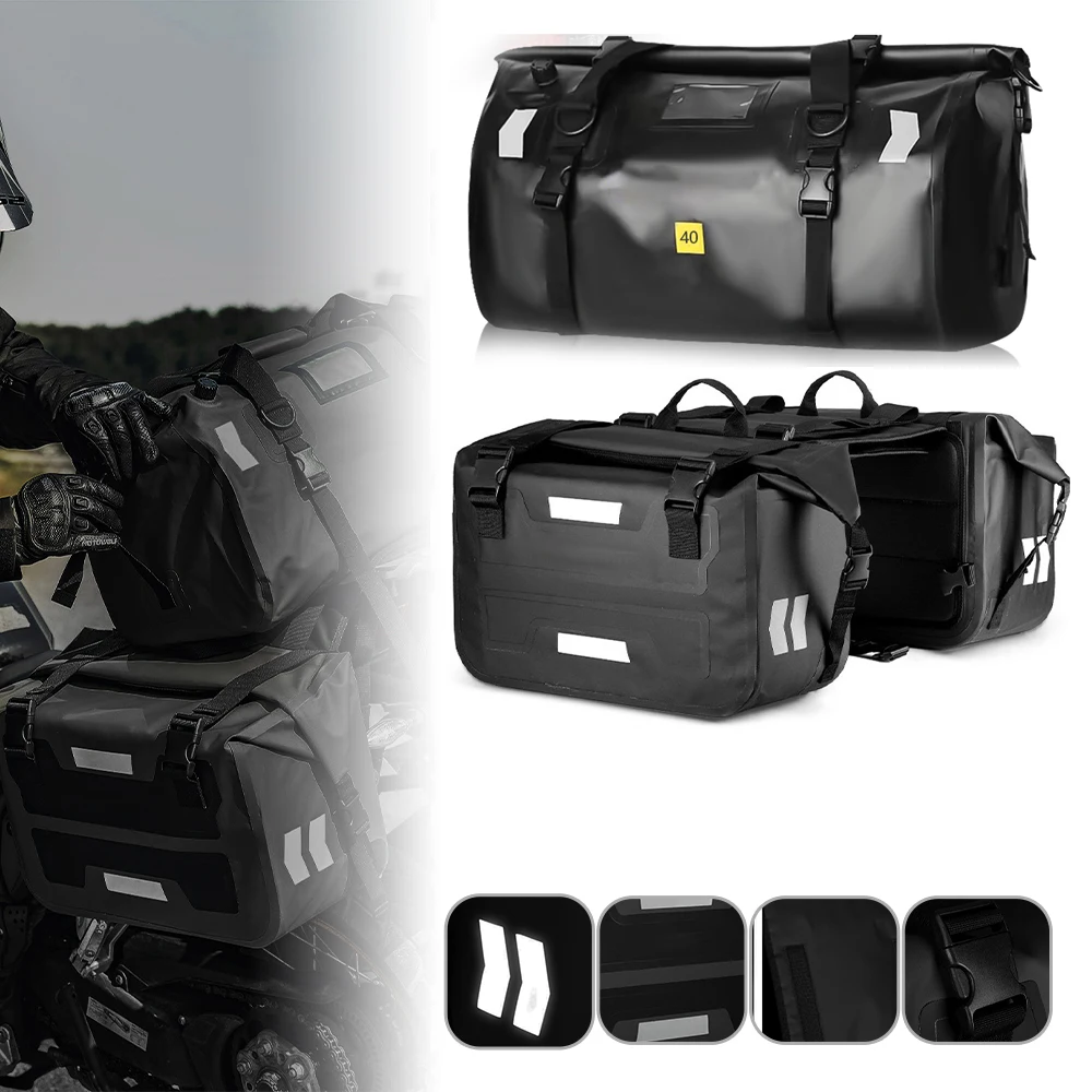 

Black Motorcycle Bags Waterproof Outdoor Large Capacity Motorcycle Luggage Saddle Bag Rear Seat Bags