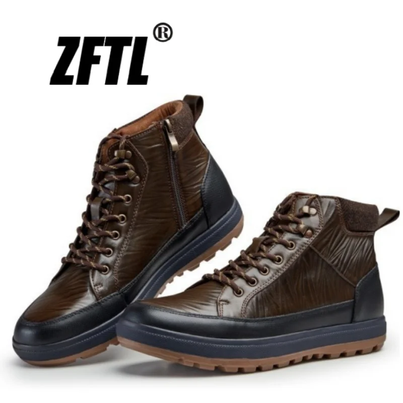 ZFTL Men's Boots Genuine Leather Ankle Man Boots Winter Male Non-slip Thermal Lace-up Boots 2025