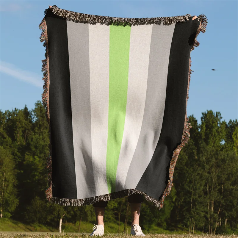 Aertemisi Agender Pride Flag LGBT Rainbow Jacquard Fringed Woven Throw Blanket