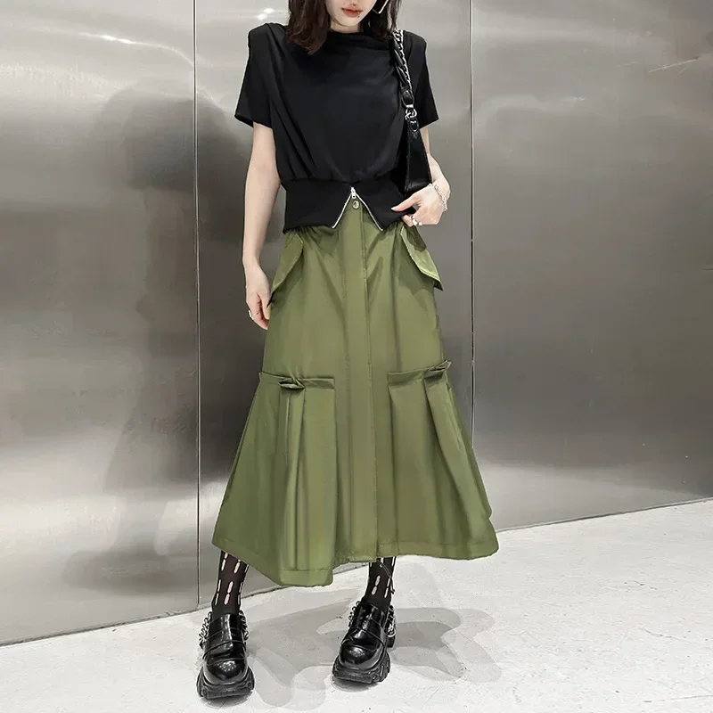 ALSEY Pleated Wind Women's Half Skirt Zipper Design 2023 Summer New Thin High Waist Slim Peplum Casual Fashion A-line Skirt