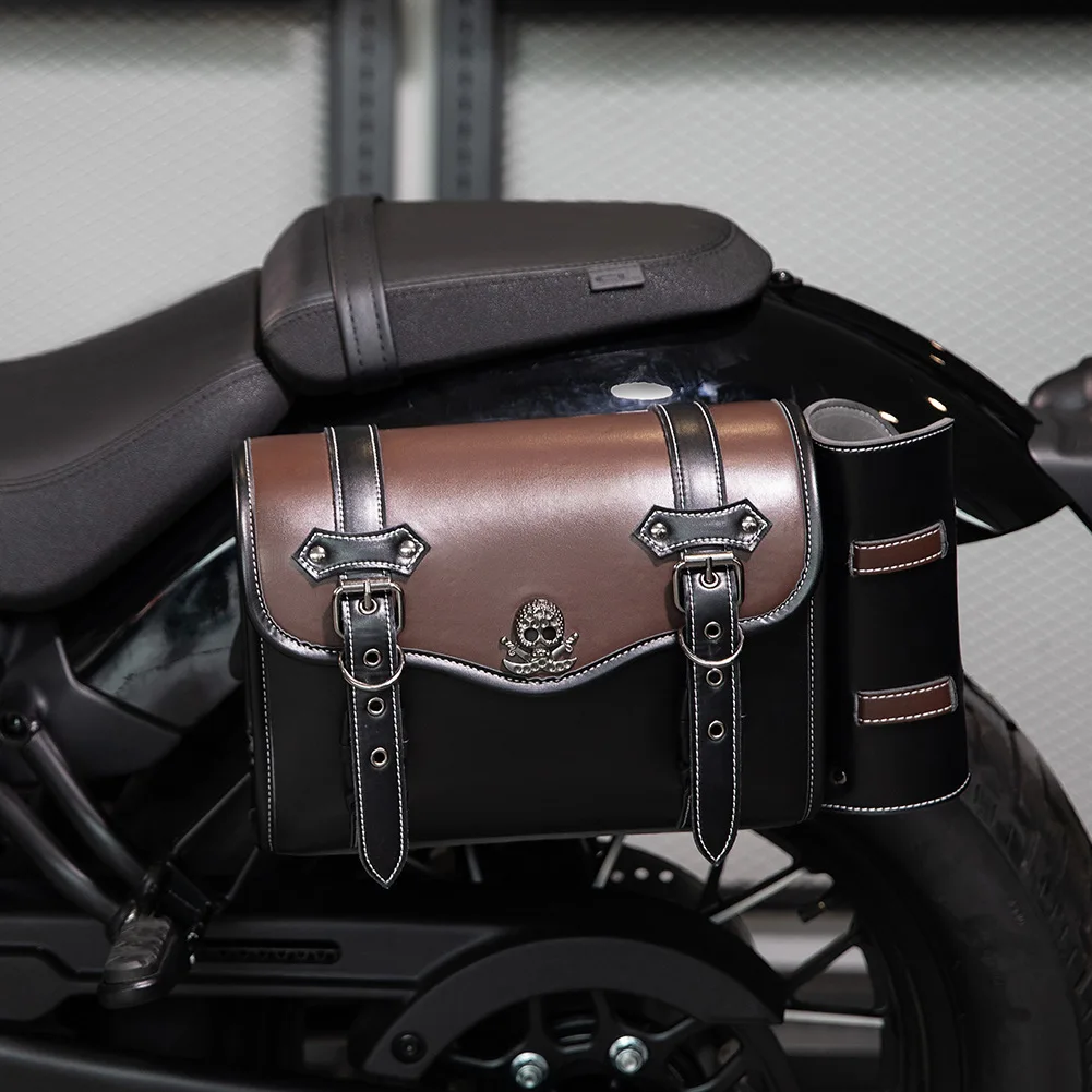 Universal Retro Motorcycle Saddlebag Throwover Saddlebags for Harley XL883 Honda Yamaha Suzuki Skull Monster Pattern Knight