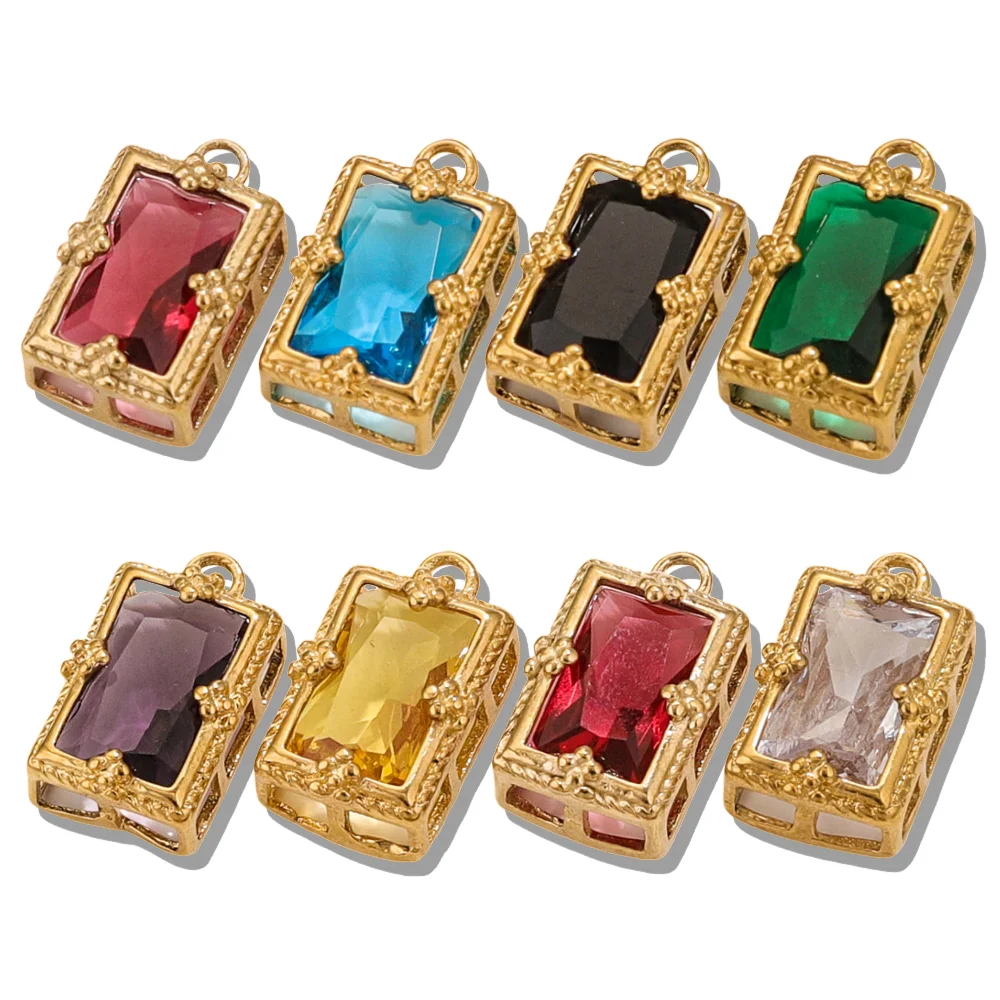 

2 Pcs 10 X 17MM Crystal Rectangular Pendants Colorful Transparent Charm Jewelry DIY Retro Court Earrings Pendant Accessories